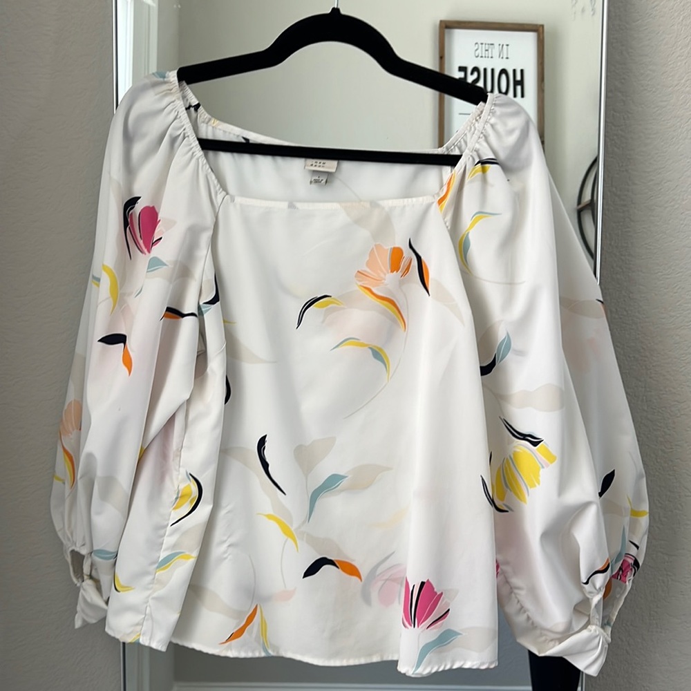 A New Day White Floral Blouse (Size L)